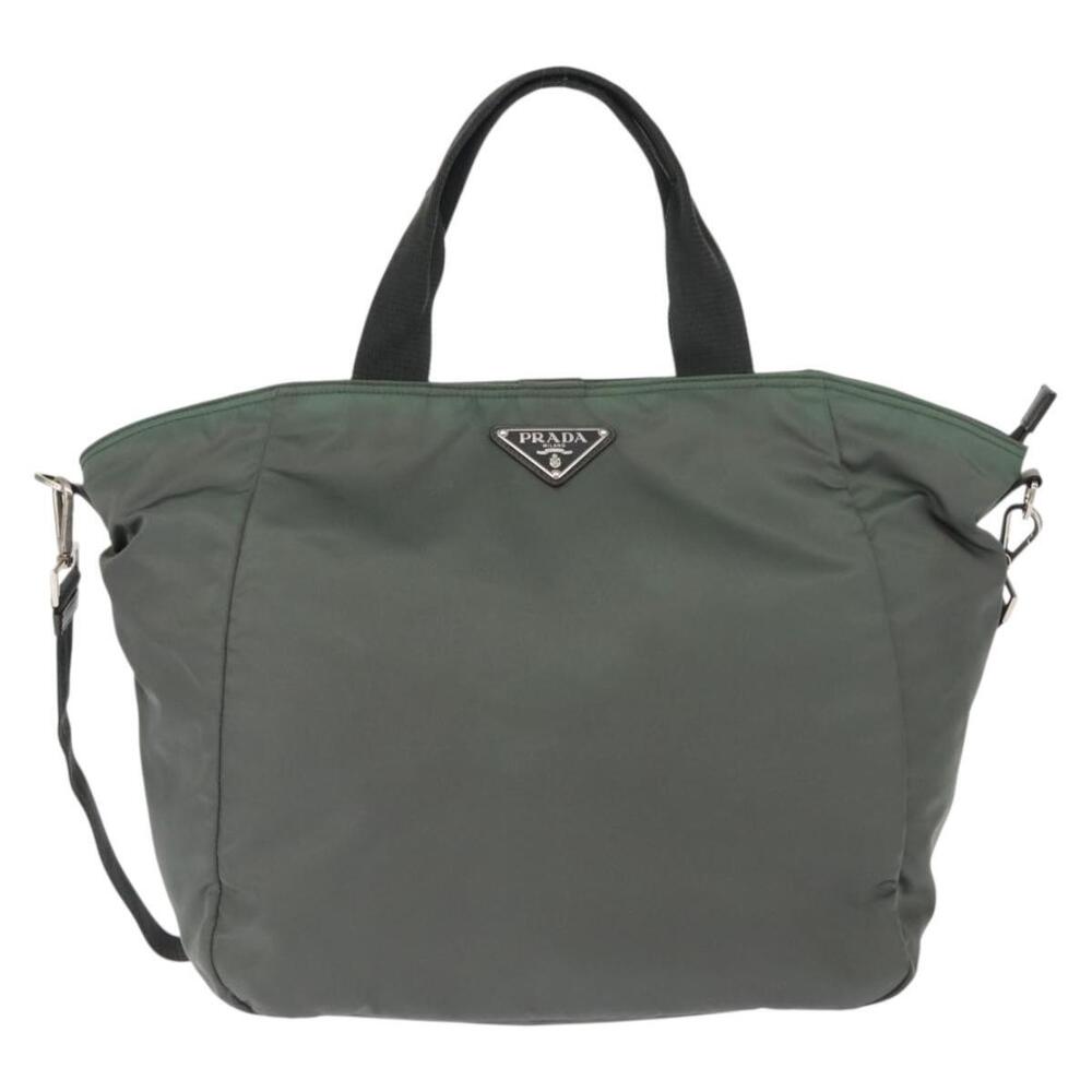 PRADA Tote Bag Nylon 2way Khaki Silver Auth 146790 - Picture 13 of 16